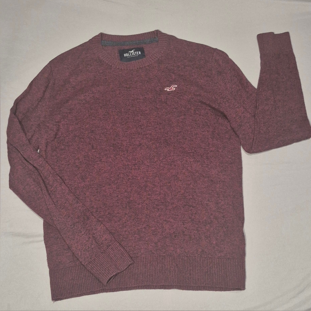 Hollister Burgundy Heather Crewneck Sweater | Soft Casual Pullover | Men’s M